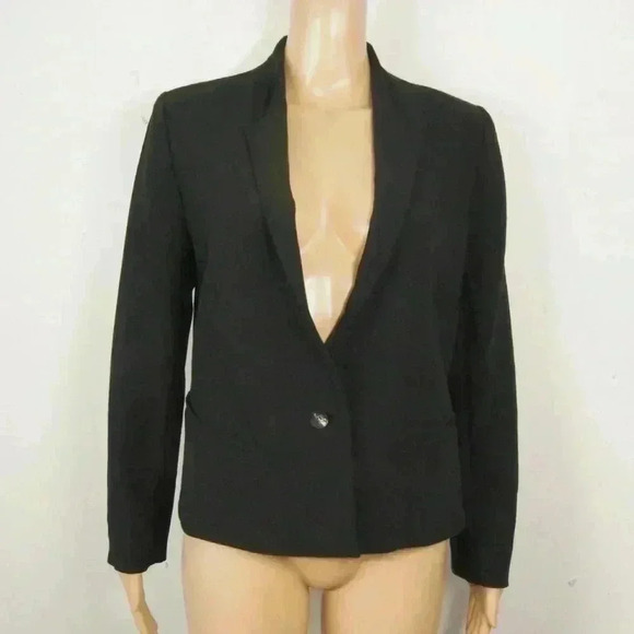 Helmut Lang Black Wool Single Button Closure Blazer Jacket Sz 10 - Picture 2 of 9